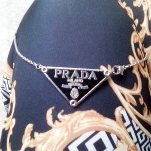 Prada Silver and Black Necklace